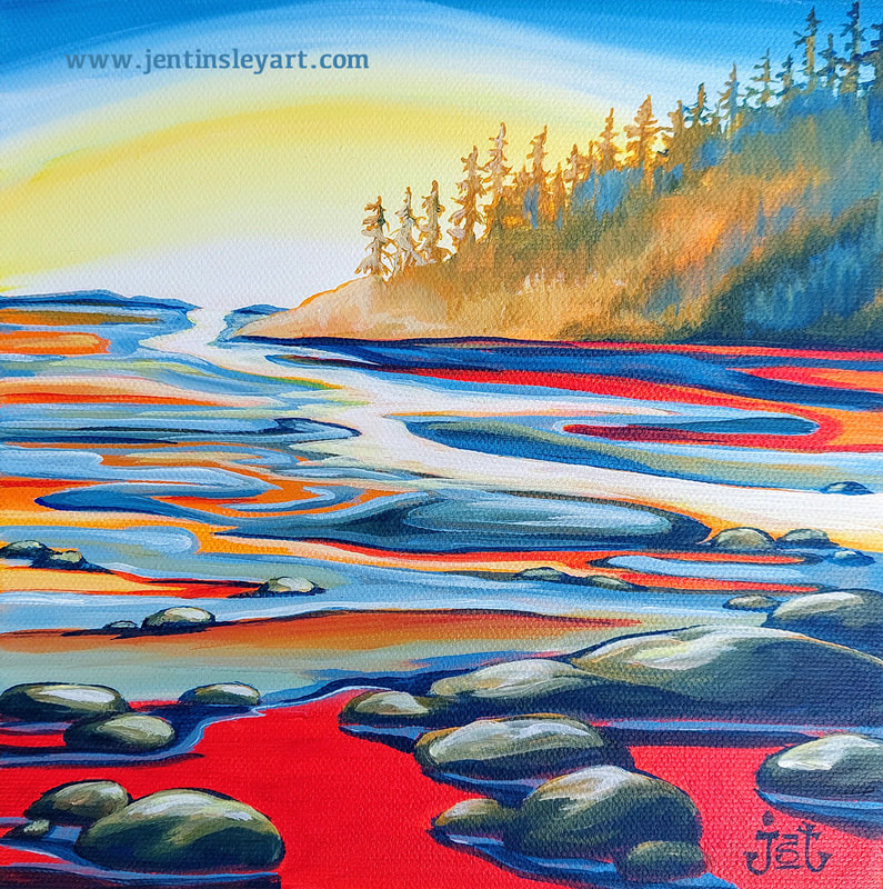 west coast sunset painting with red and yellows
