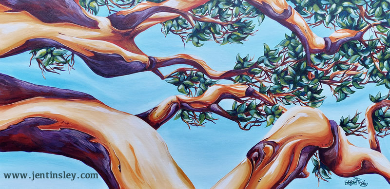 Arbutus branch acrylic painting
