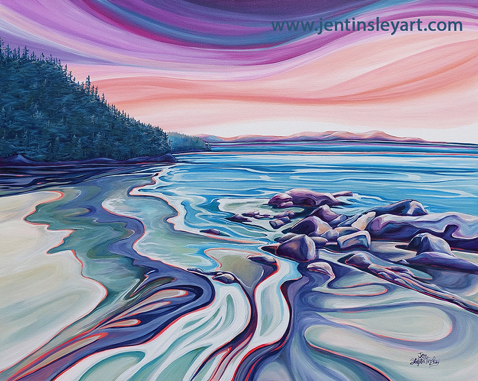 giclee print, Sooke, East Sooke Park, ocean painting, west coast, vancouver island, Jen Tinsley, Canadian art, Vancouver Island Art, Sooke painting, sunset, sunset painting